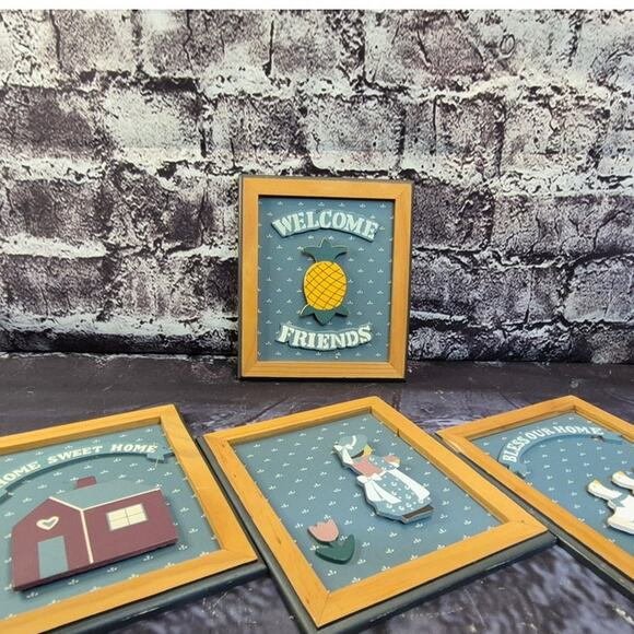 Vintage Habersnam Country Sign Collection Wood Framed Made in Taiwan - Picture 4 of 10